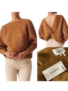 Ba&sh Pull Fill Jumper Sweater M Marron Alpaca Pullover Twist Back NEW